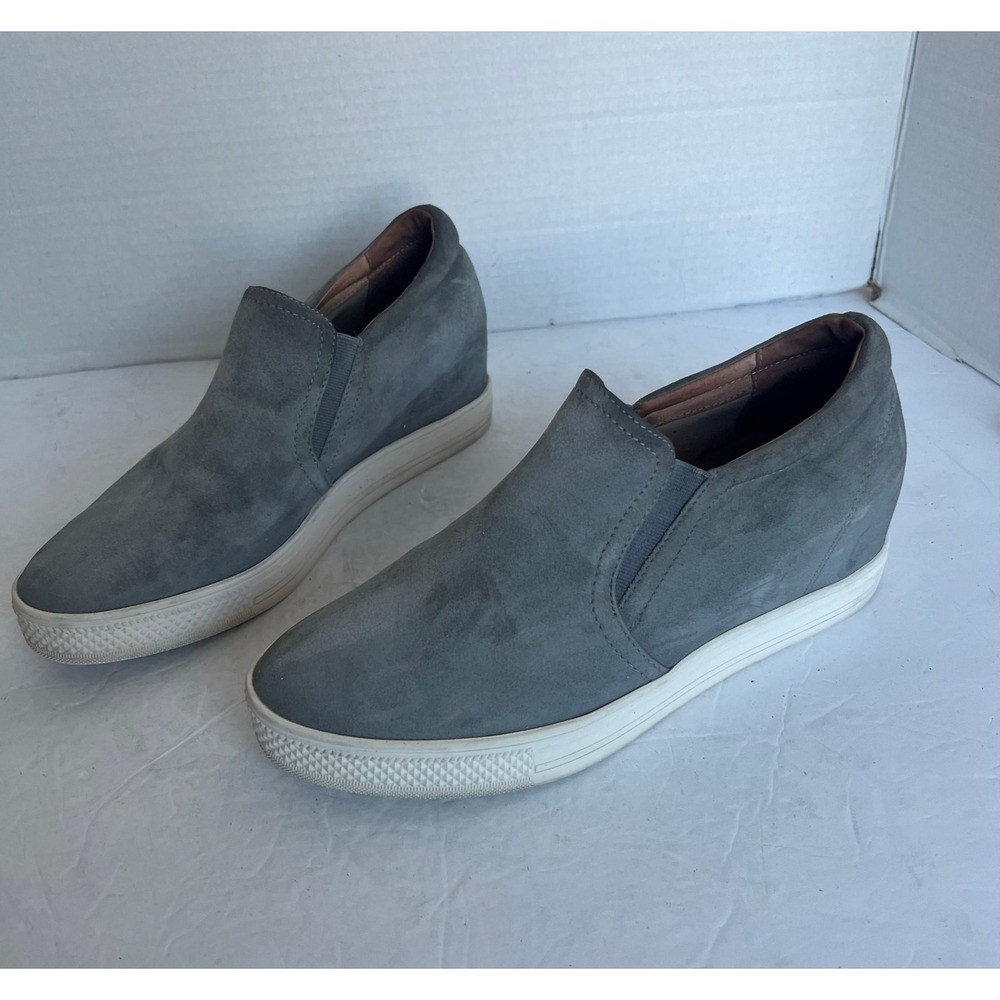 Caslon‎ Austin Gray White Suede Hidden Platform Wedge Slip On Sneaker Shoe 9.5M